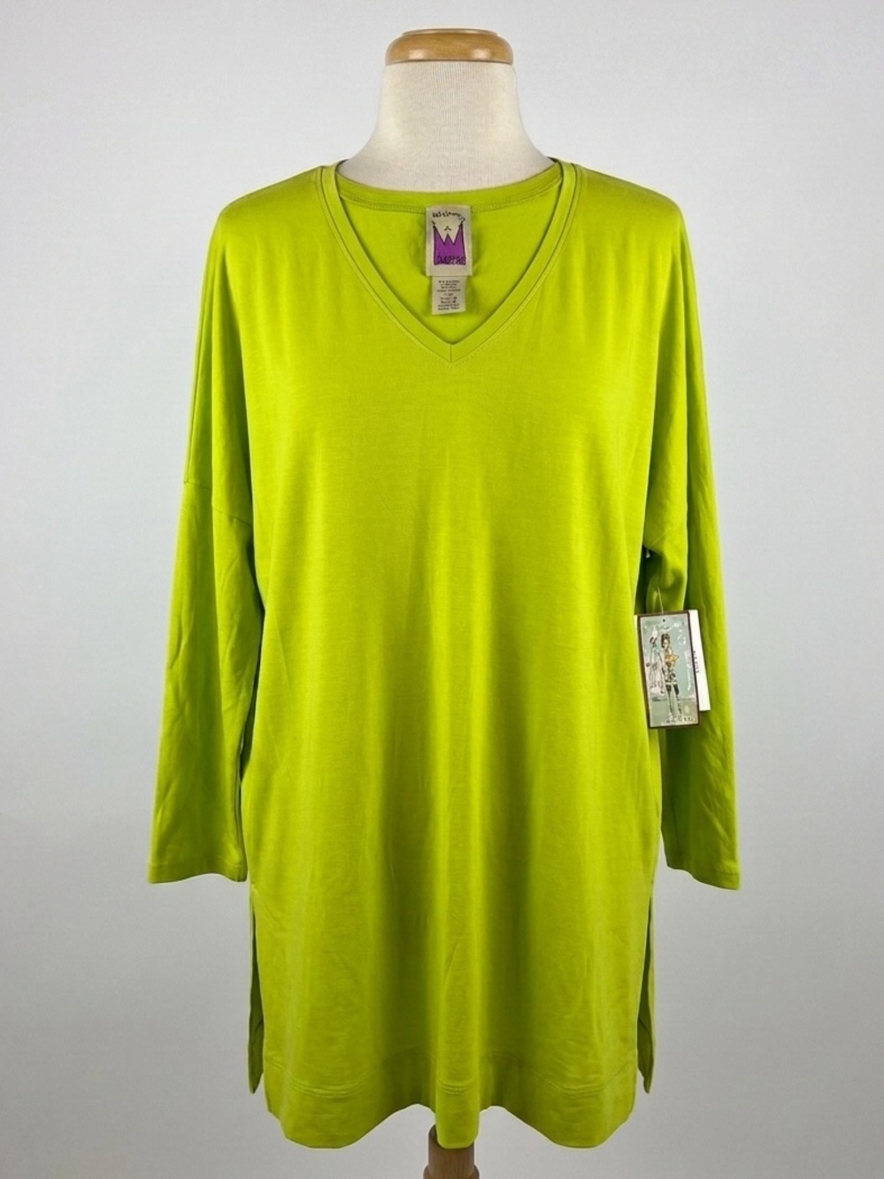 Original Antthony Vibrant Lime Green V-Neck Long Sleeve Cozy Tunic Top 2X NWT
